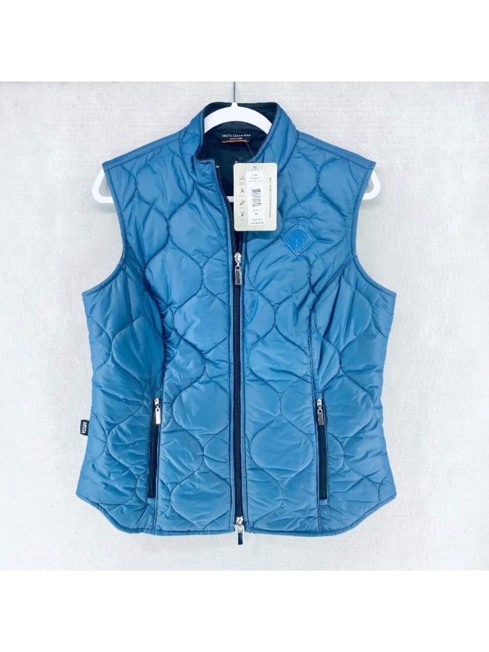Arista Equestrian Puffer Vest Womens XL Blue Sleeveless Full Zip Quilted $160